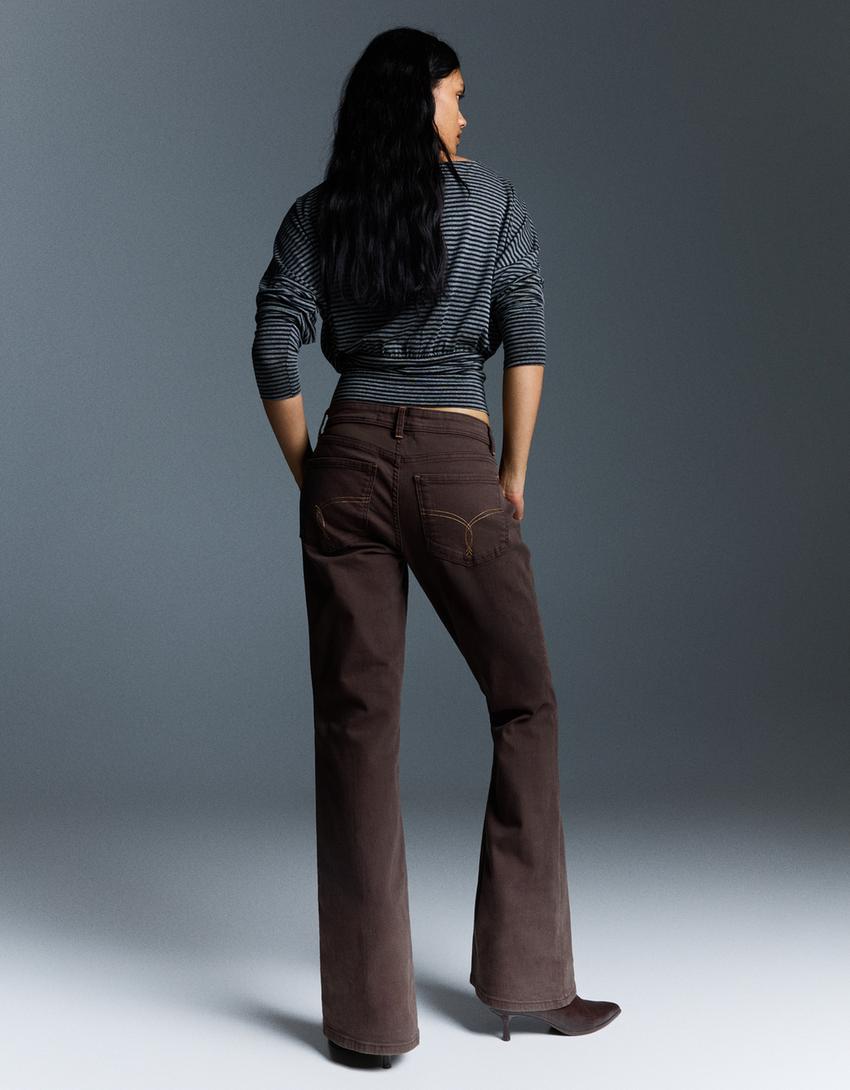 Jeans bootcut taille basse-Marron