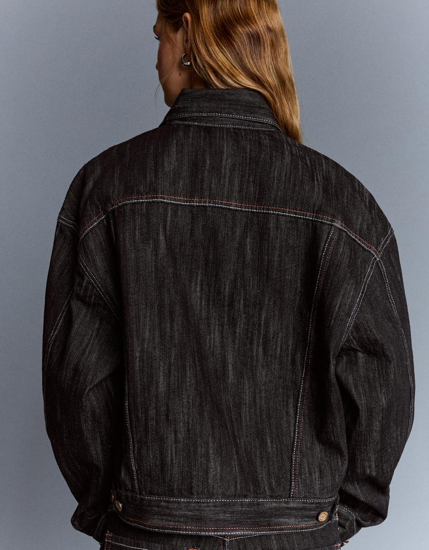 Cazadora denim trucker jacquard-Negro-1