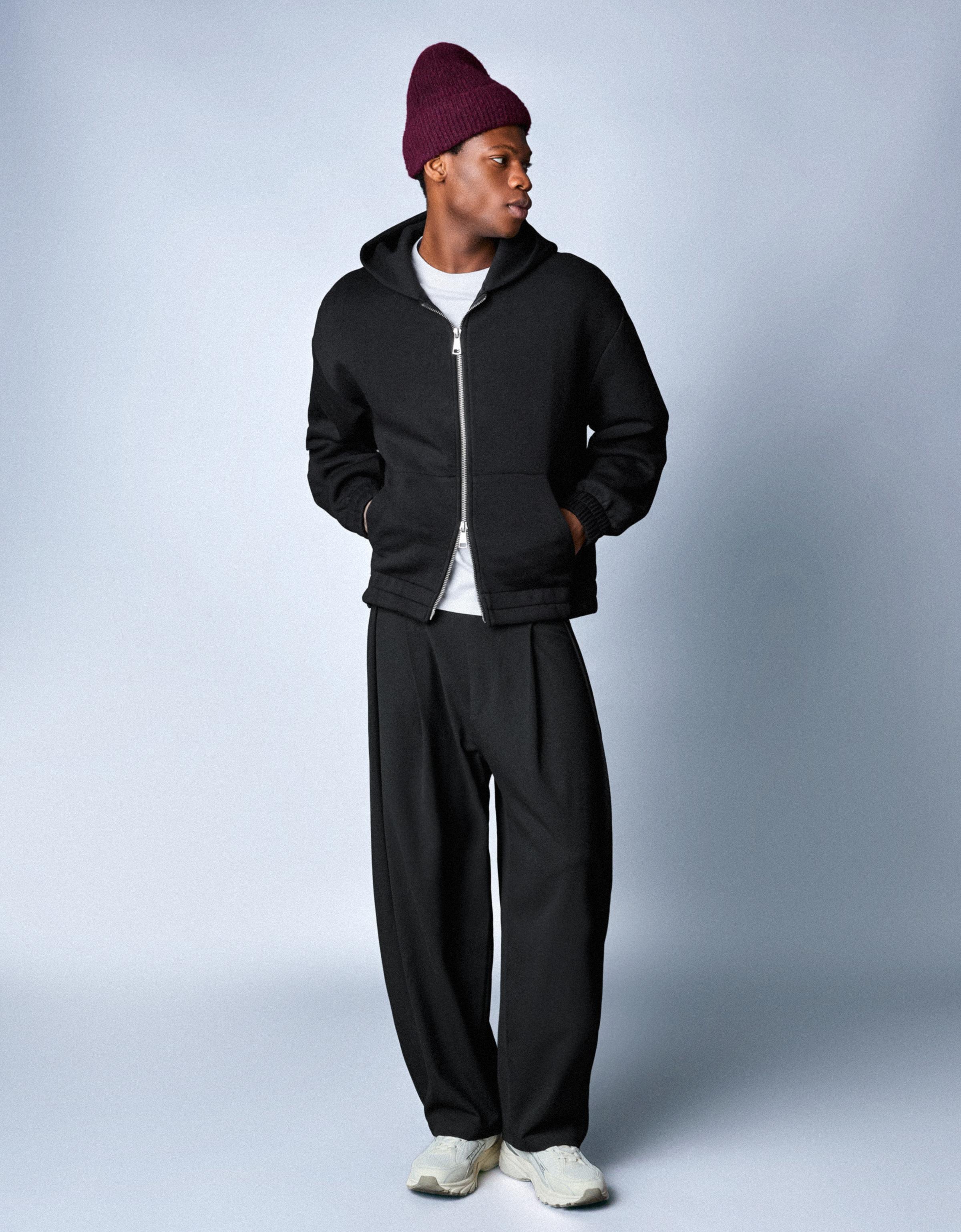 Fermuarlı sentetik kauçuk kumaş kapüşonlu sweatshirt - Görsel 52