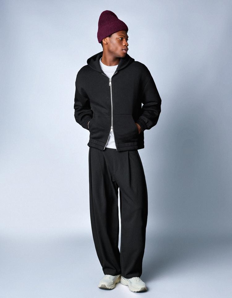 Neoprene effect zip-up hoodie