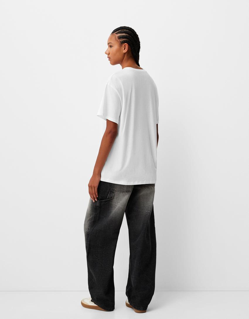 Camiseta manga corta oversize print-Blanco roto-1