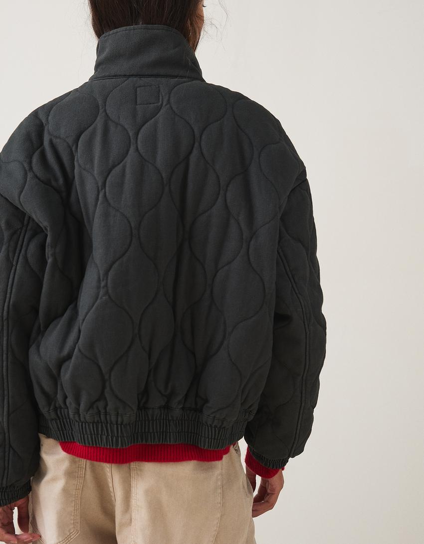 Cable-knit embroidered jacket-Dark grey