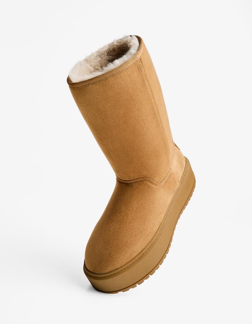 Platform boots with faux fur lining-CAMEL-2