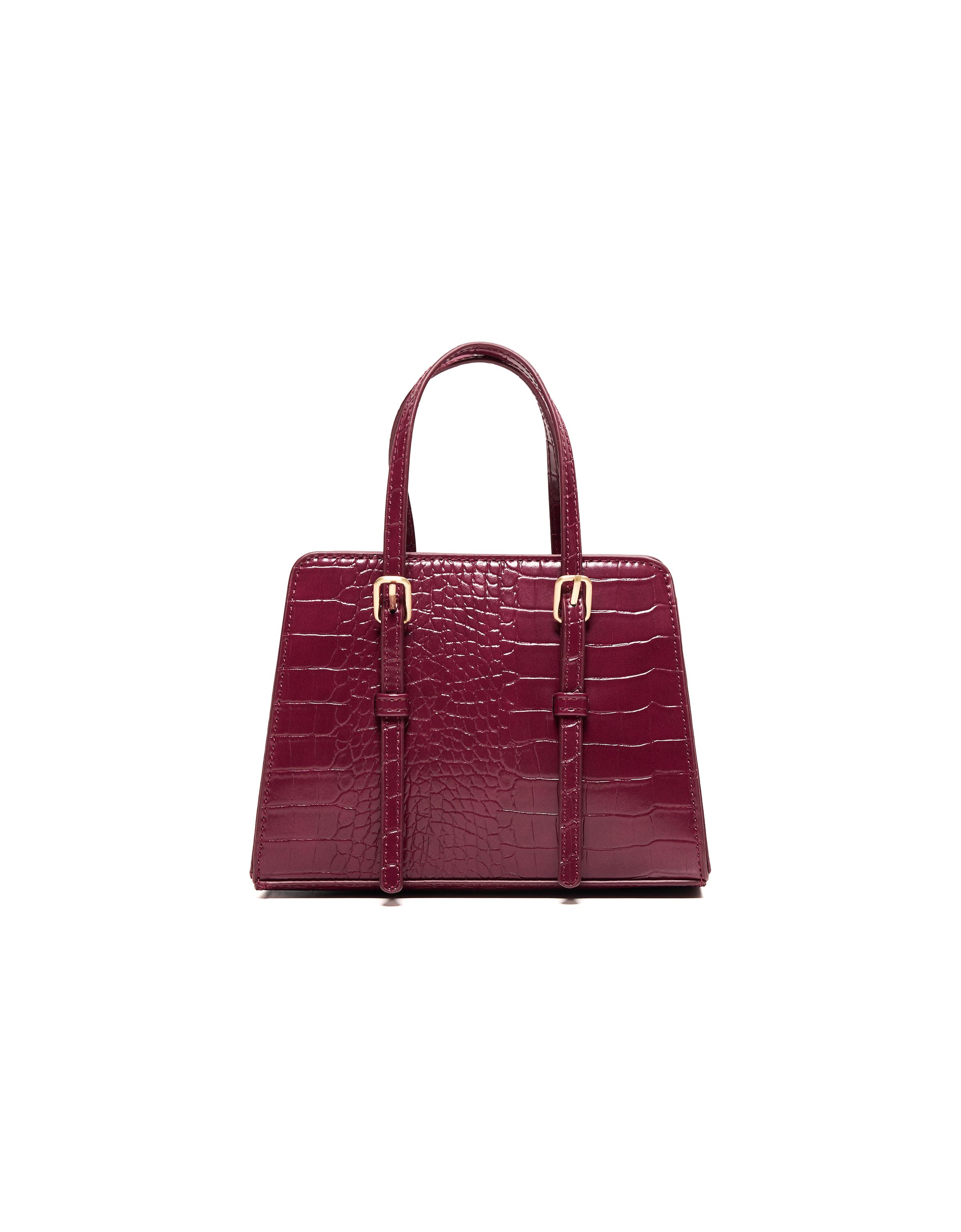 Textured box bag with buckles — Burgundy