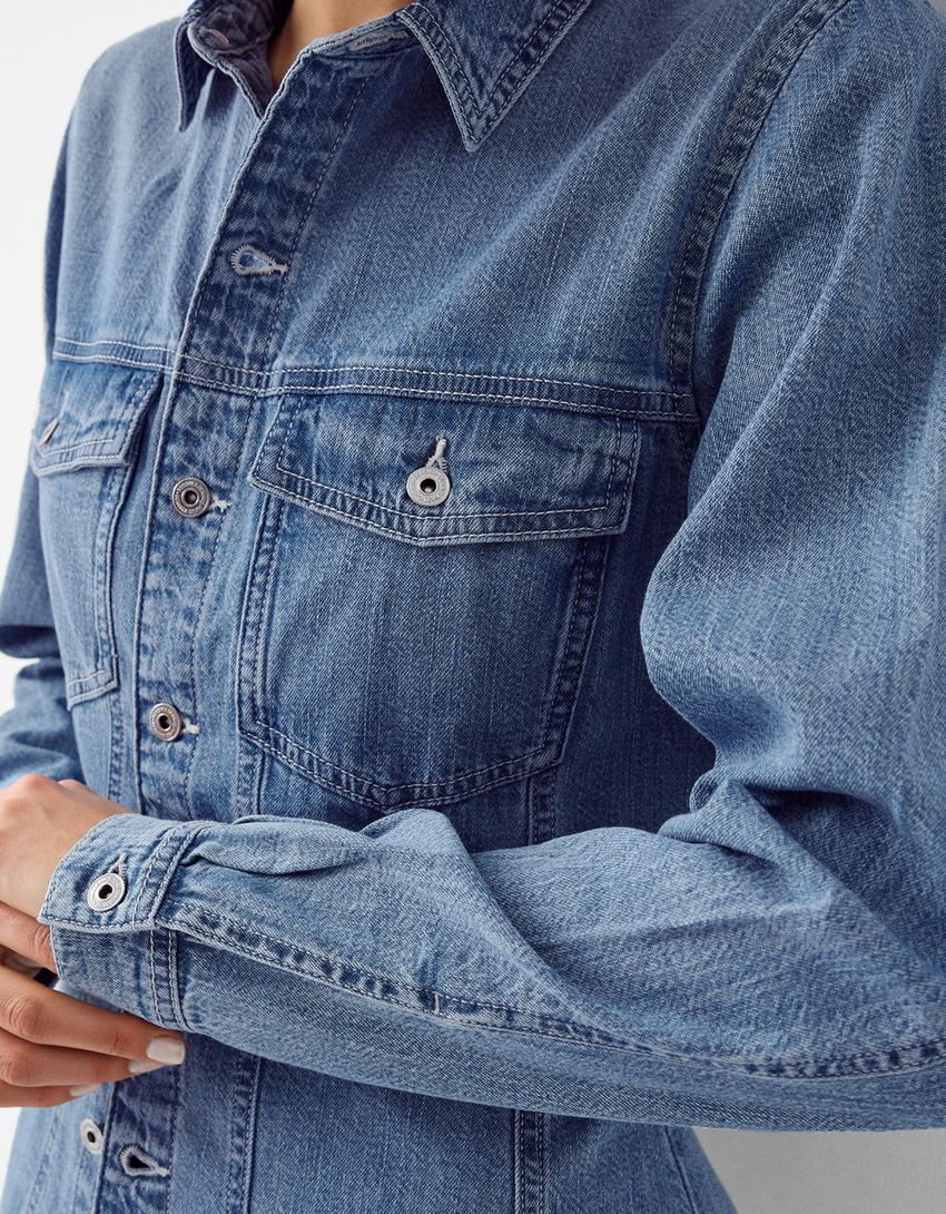 Chemise denim poches-Bleu lavé-5