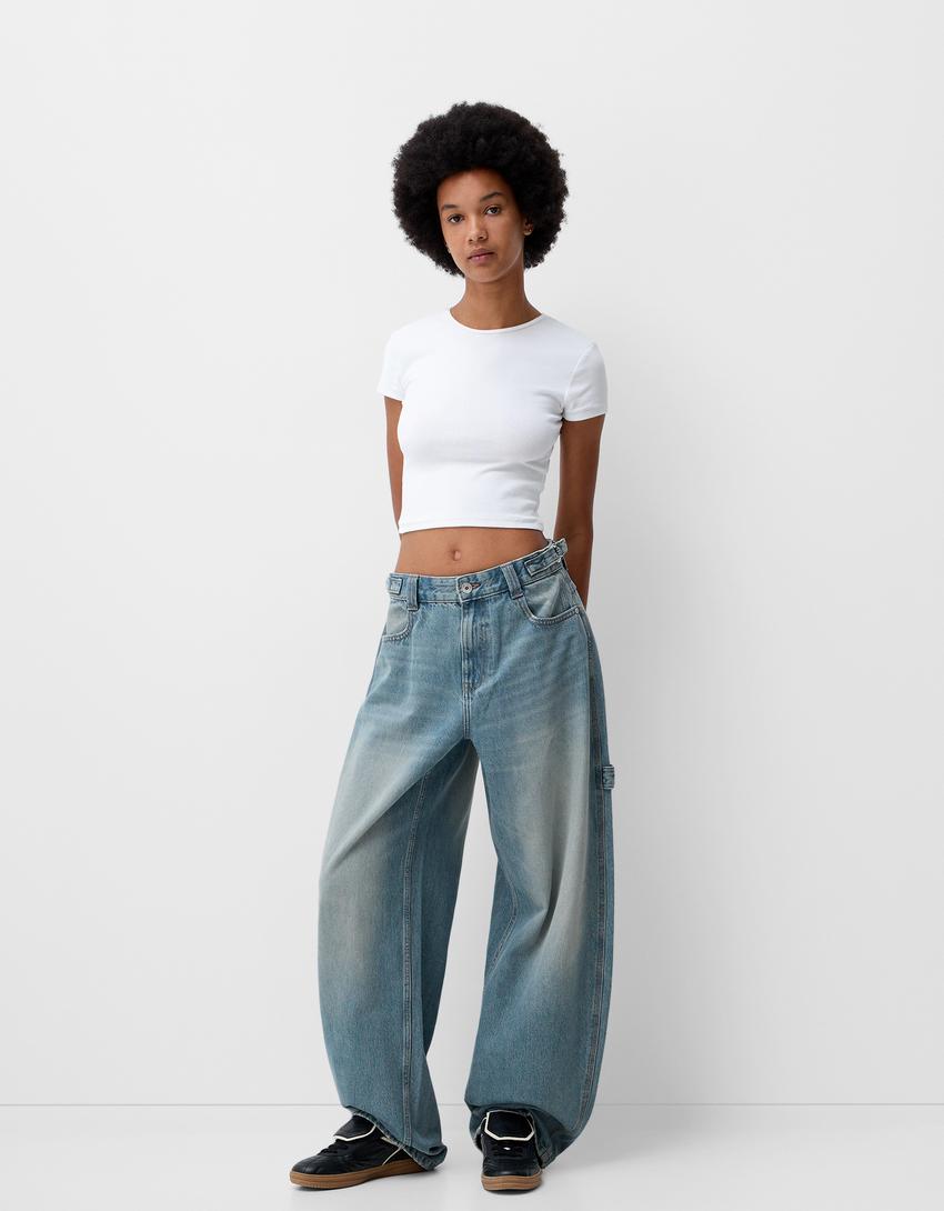 Adjustable balloon fit carpenter jeans-Light blue