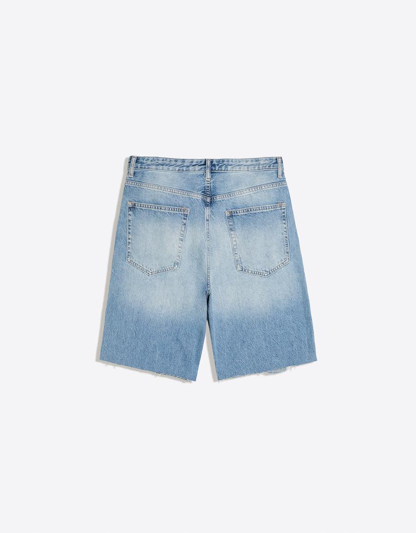Bermuda denim strappati-Azzurro