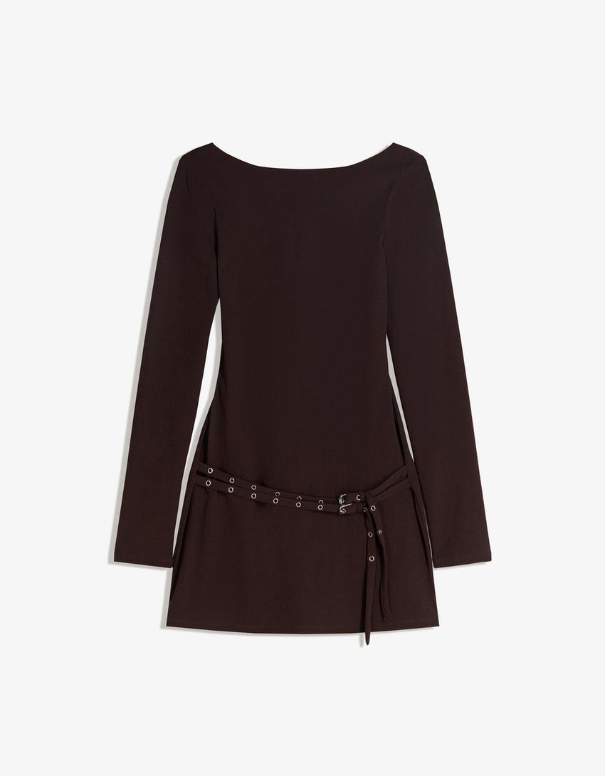 Mini-robe ceinture-Marron
