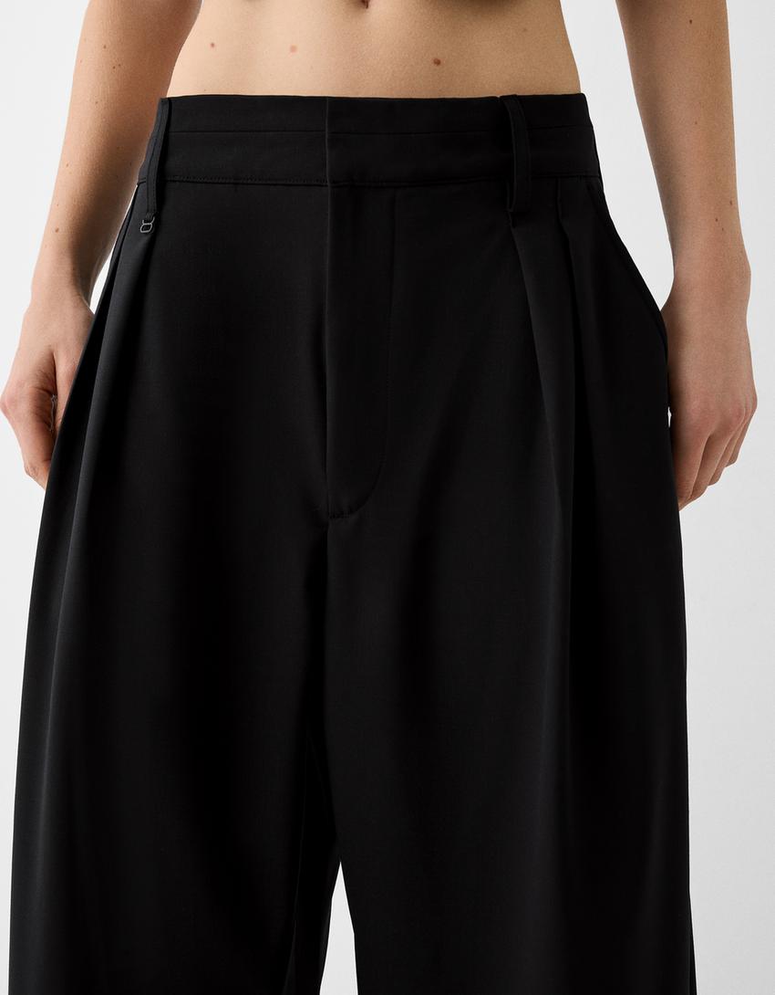 Pantalon tailoring pinces mélange de laine-Noir-7