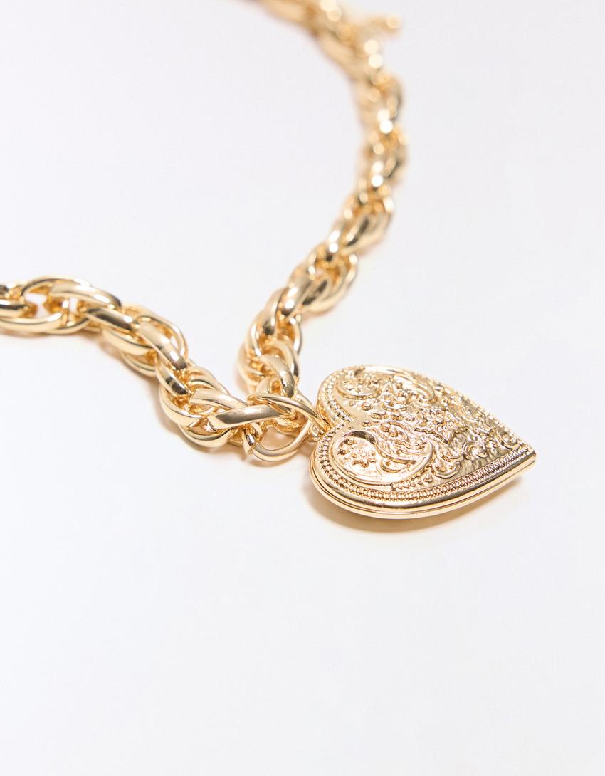 Chunky heart chain necklace-Gold