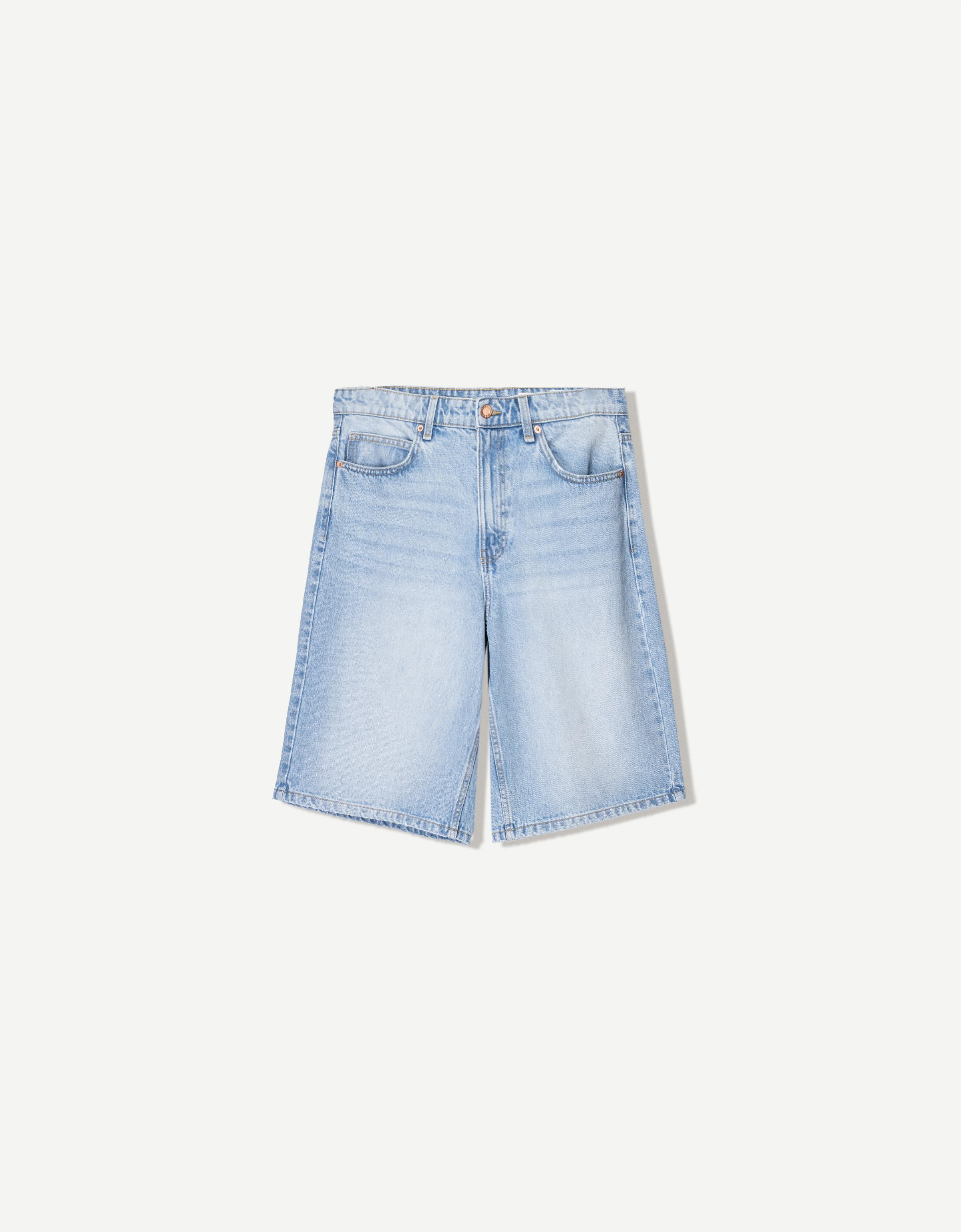 Bershka Jeans-Bermudashorts Im Baggy-Stil Herren 36 Ausgewaschenes Blau