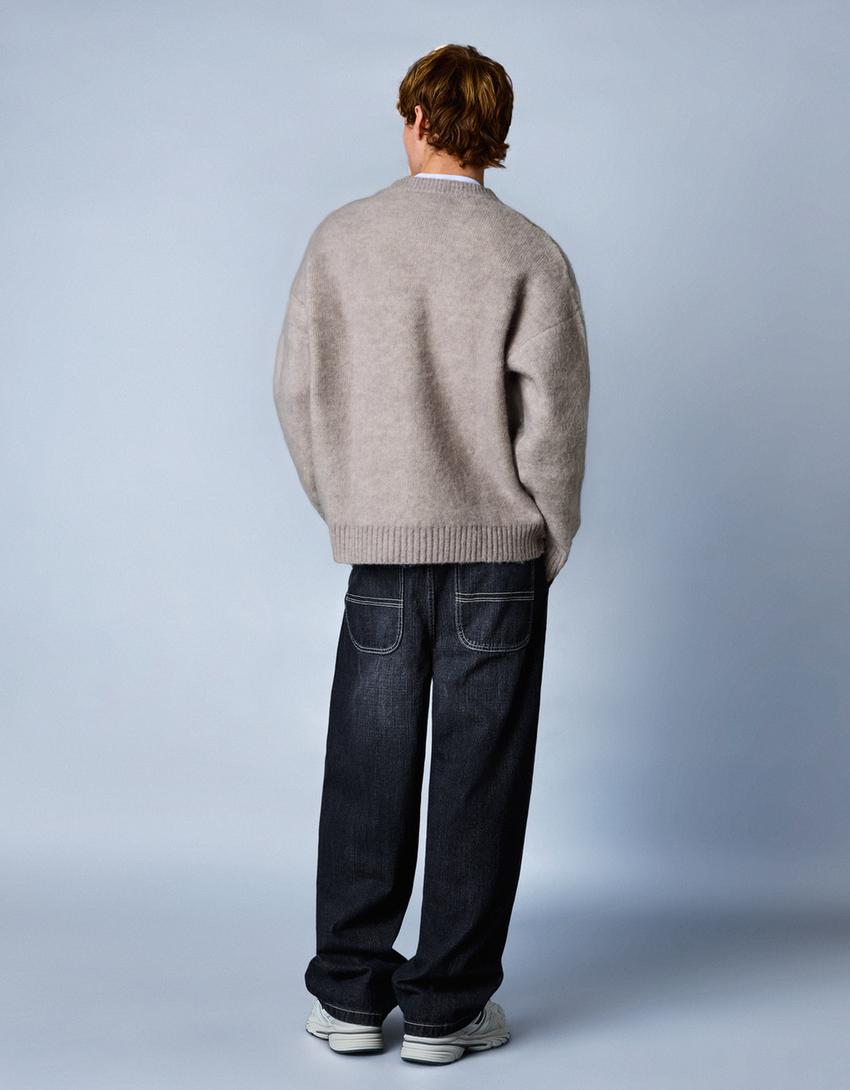 Pull effet brossé imprimé-Gris