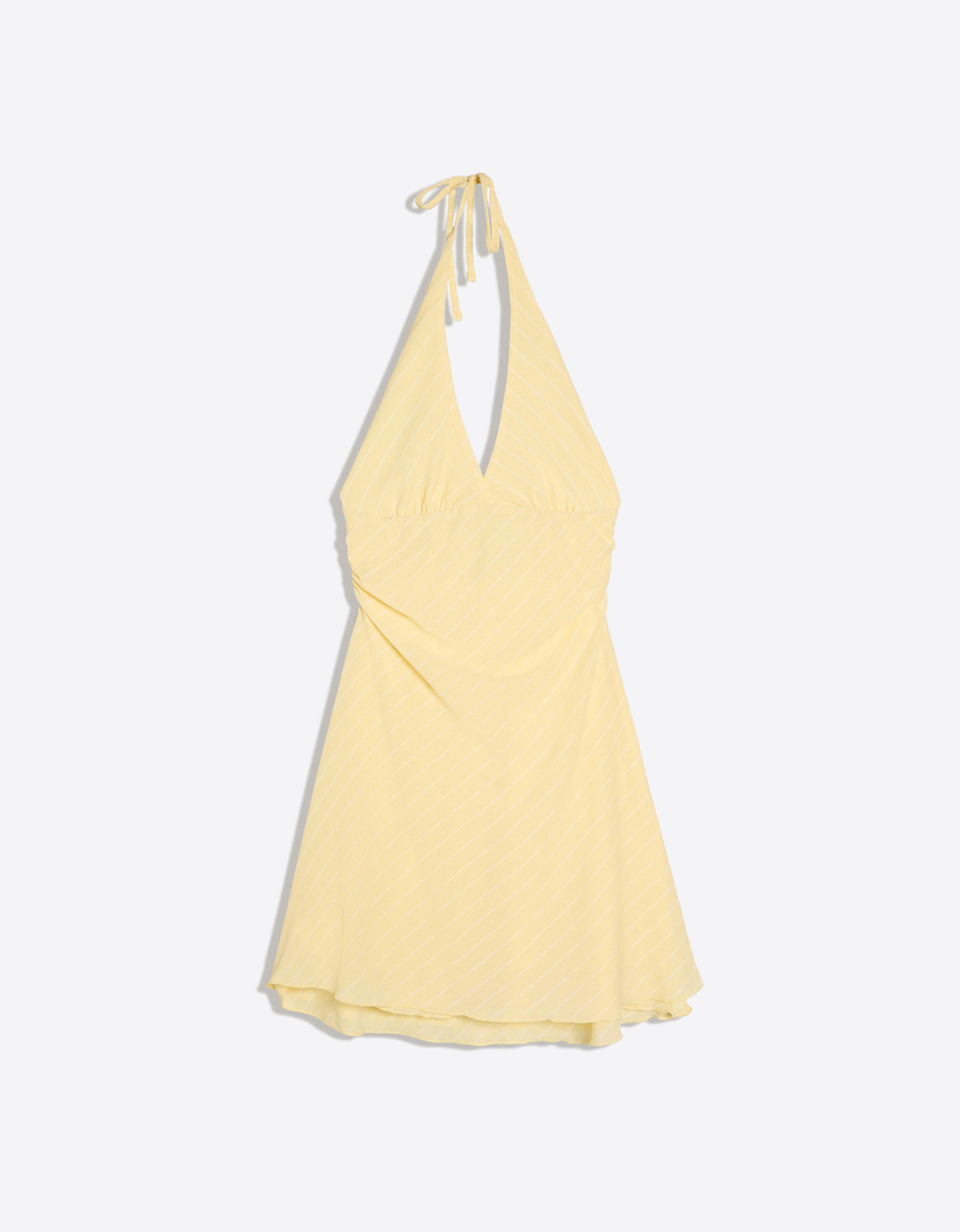 Striped mini halter dress — Yellow