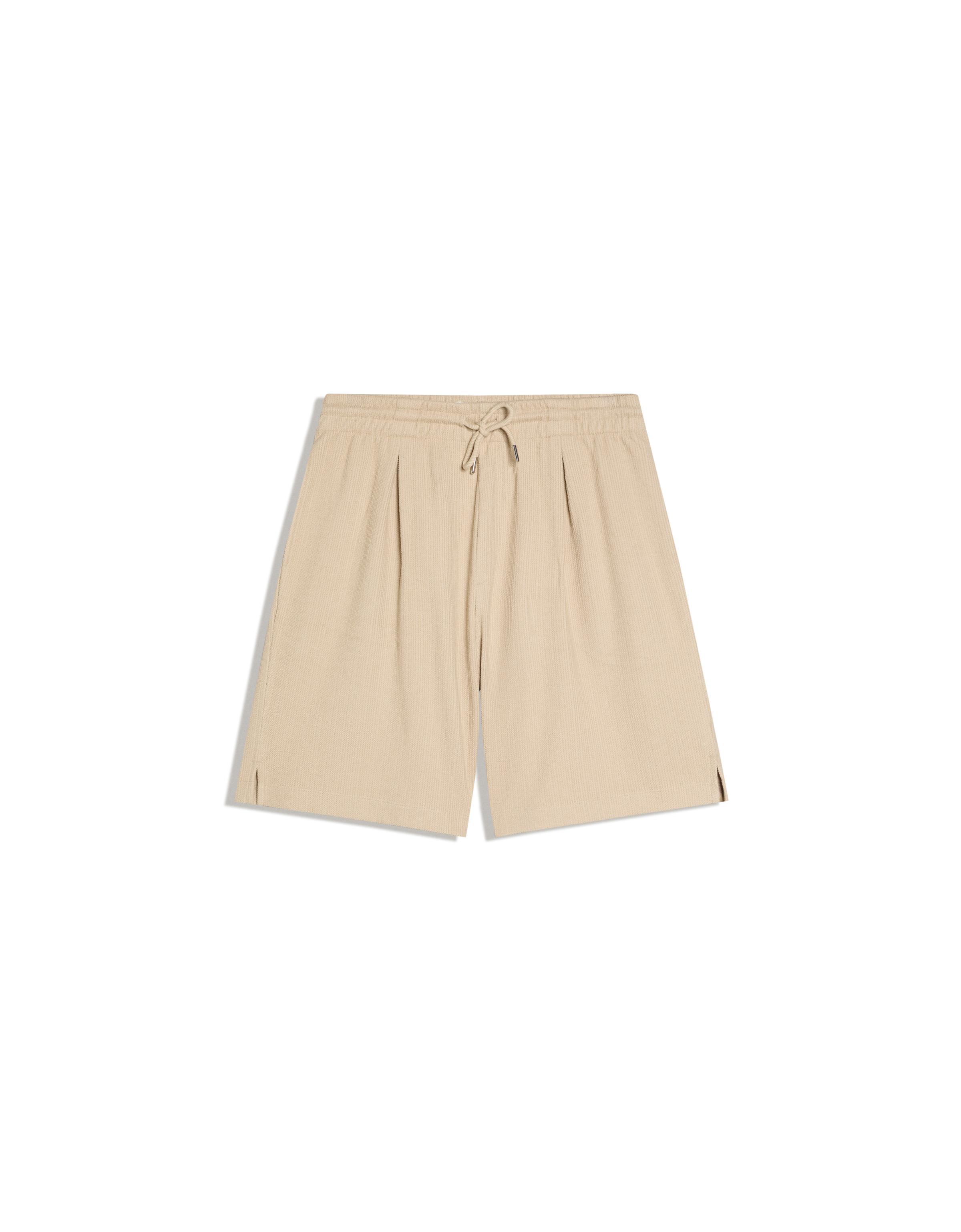 Textured plush Bermuda shorts — Camel