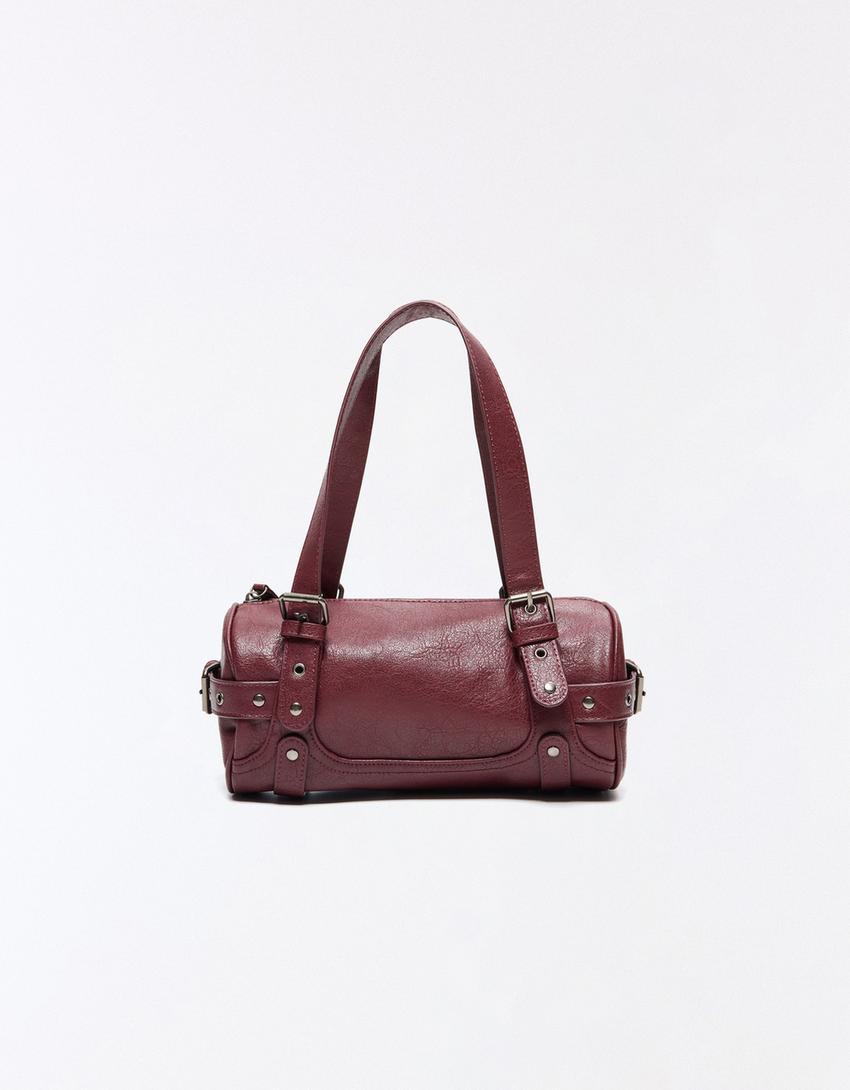 Studded barrel bag-Burgundy