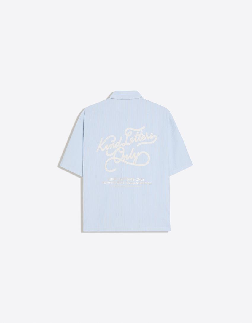 Boxy short sleeve embroidered shirt-Light blue