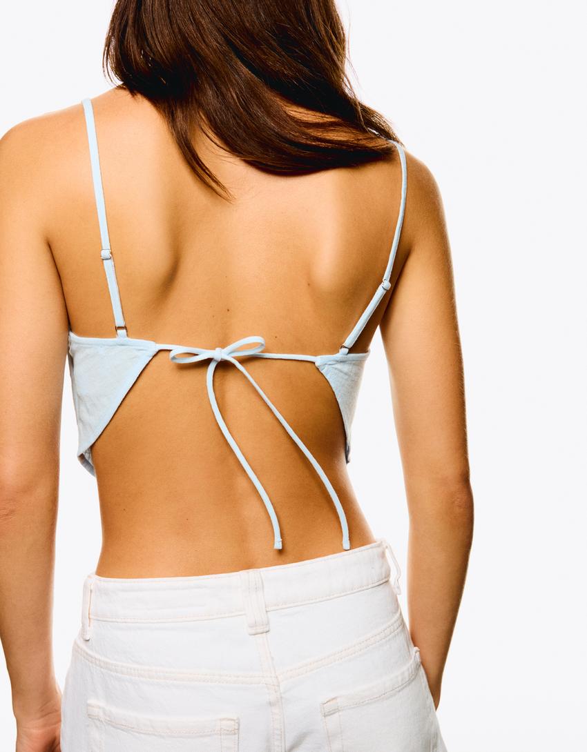 Bandeau-Top mit Trägern-Hellblau-1