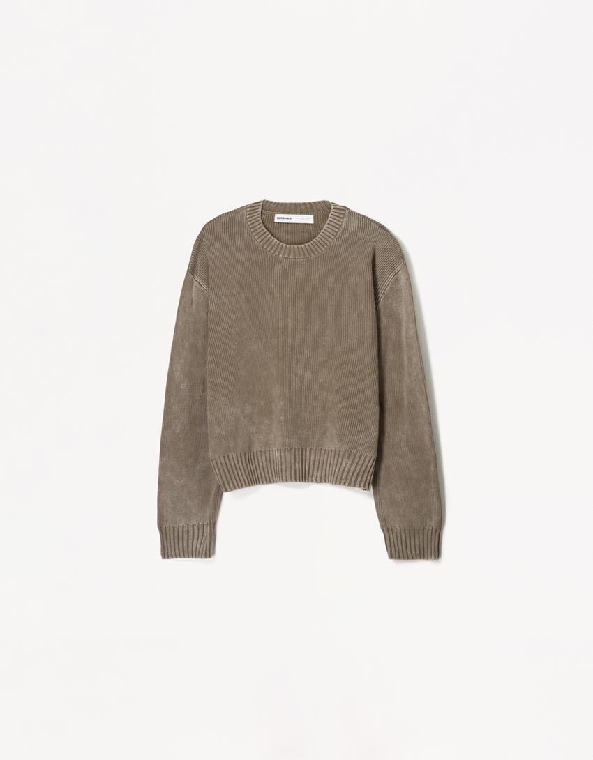 Faded boxy-fit sweater-Brown-4