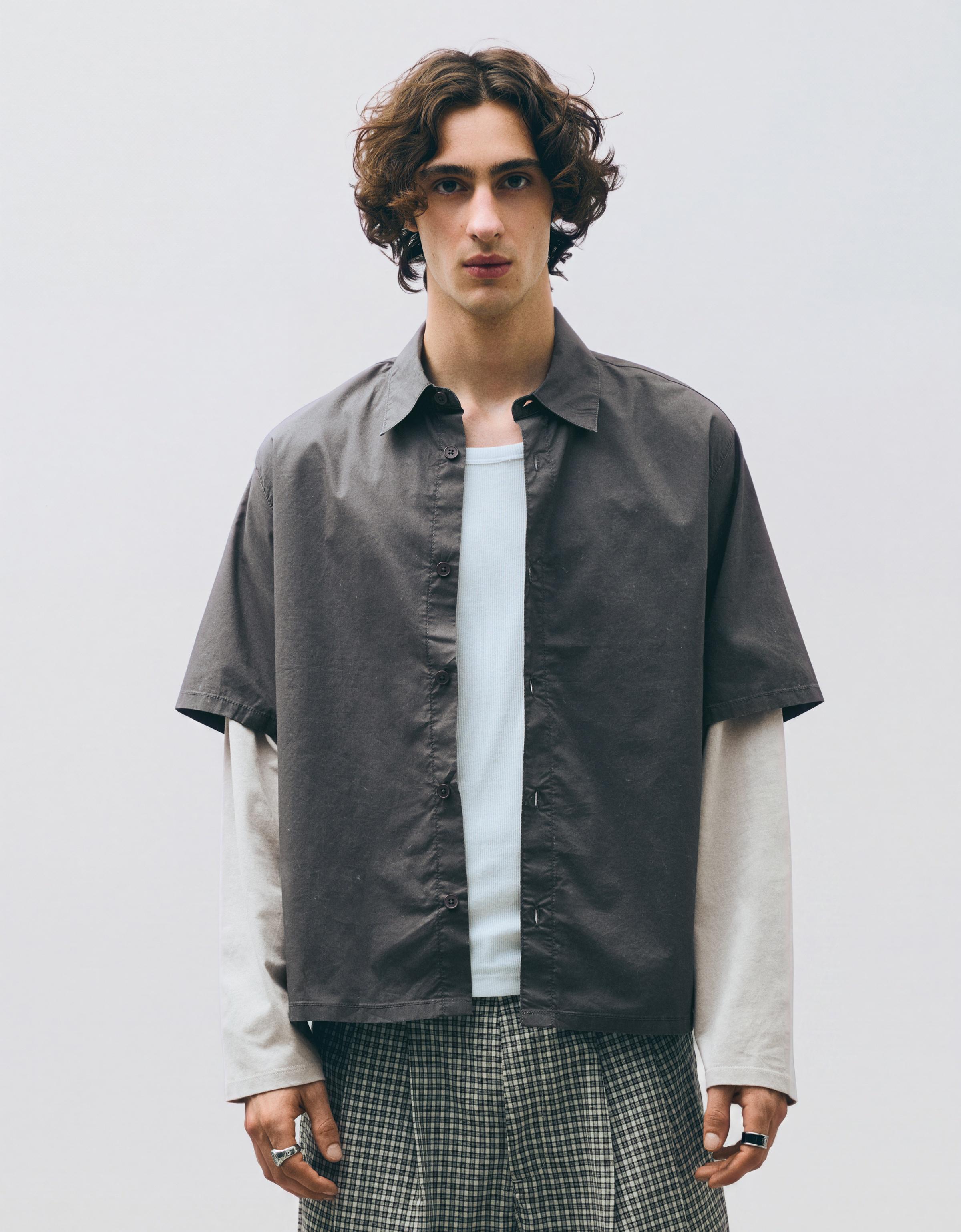 Double sleeve shirt with back print — Grey