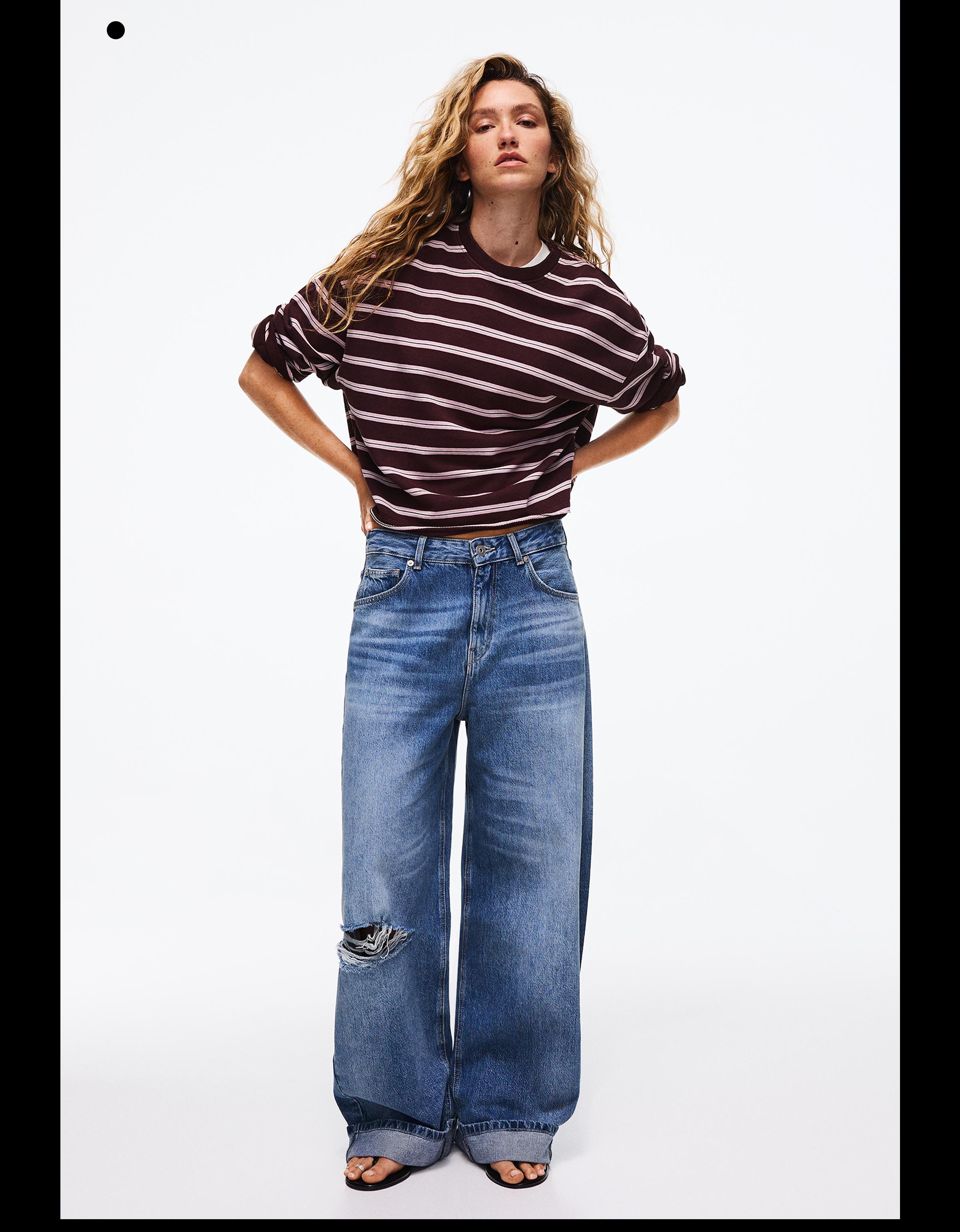 Striped round neck sweatshirt — Burgundy