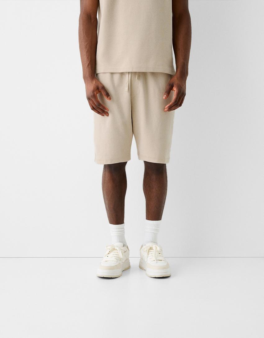 Bermuda relaxed fit molleton texturé-Camel-2
