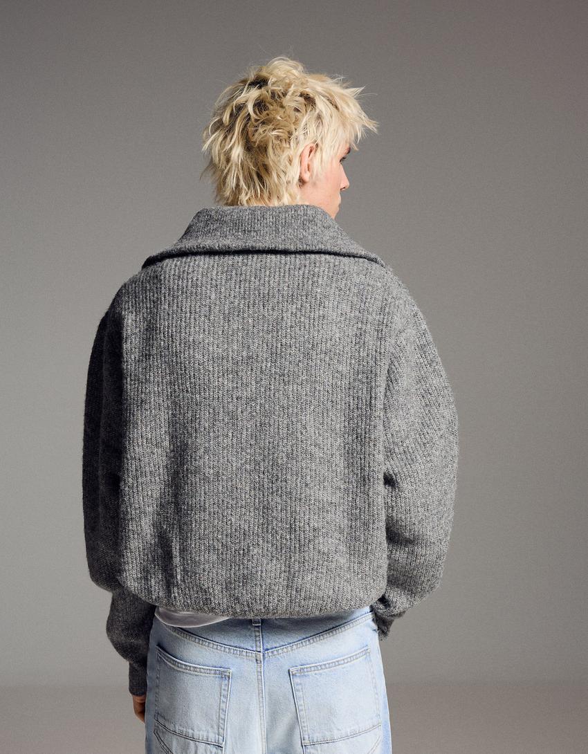 Pull col zippé-Gris