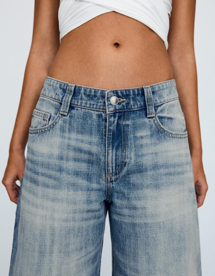 Low-rise barrel jeans-Blue