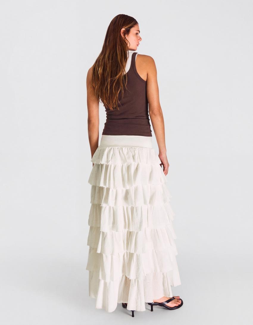 Rustic ruffle midi skirt-Off white