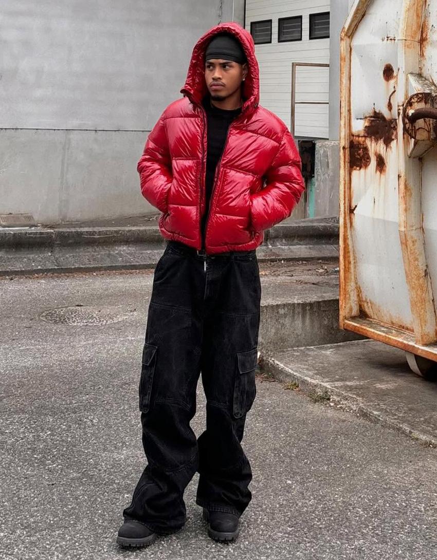 Puffy-Jacke mit Kapuze-Rot