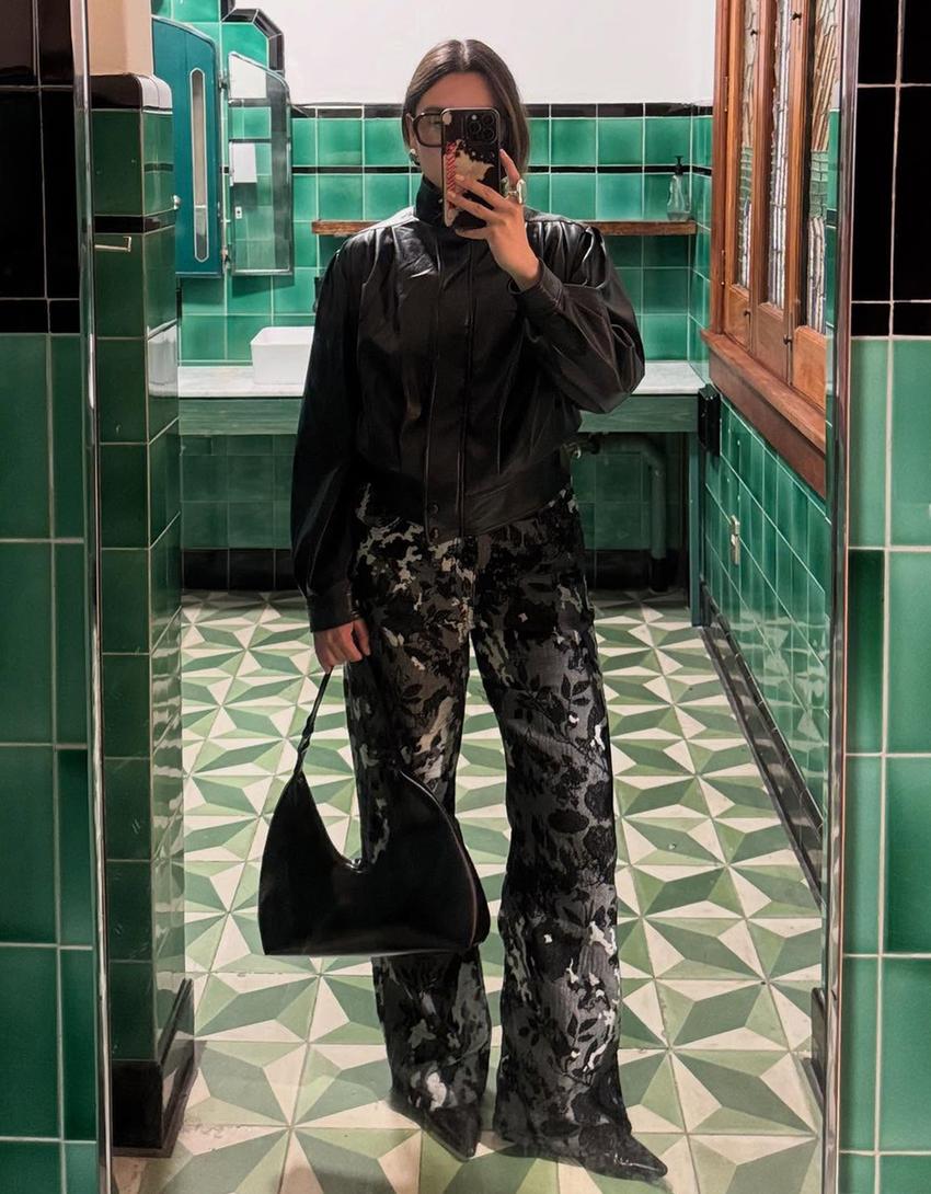 Baggy fit jakarlı jean-Siyah