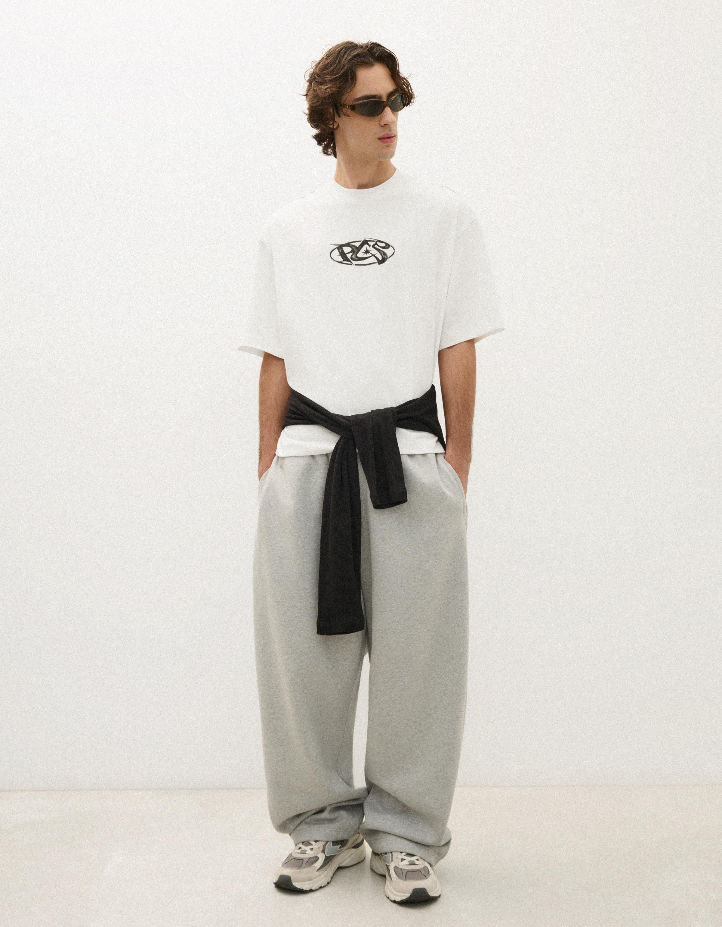 Short sleeve boxy print T-shirt — Off white