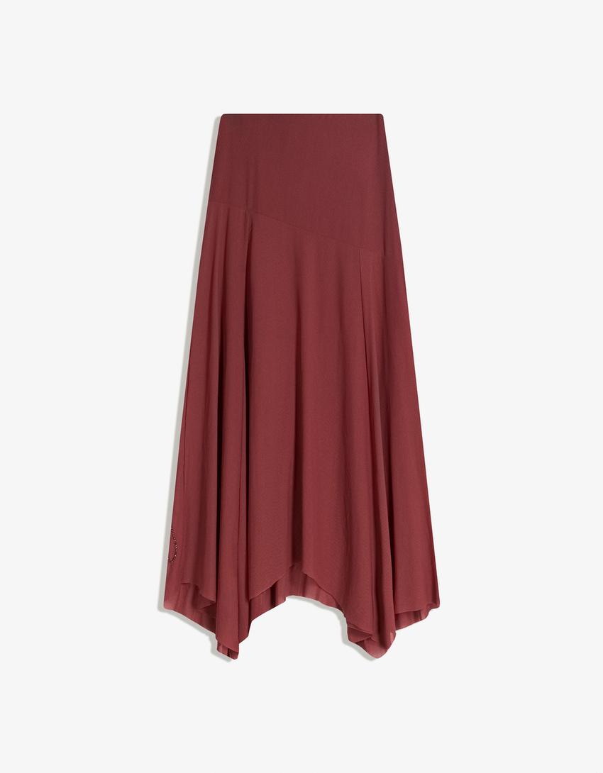 تنورة ميدي غير متماثلة بتطريز لامع-بنفسجي