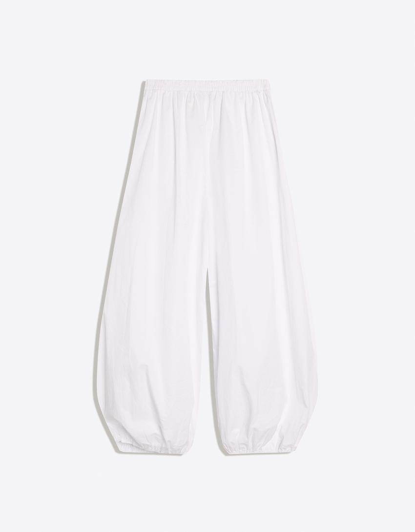 Poplin bloomer pantolon-Beyaz