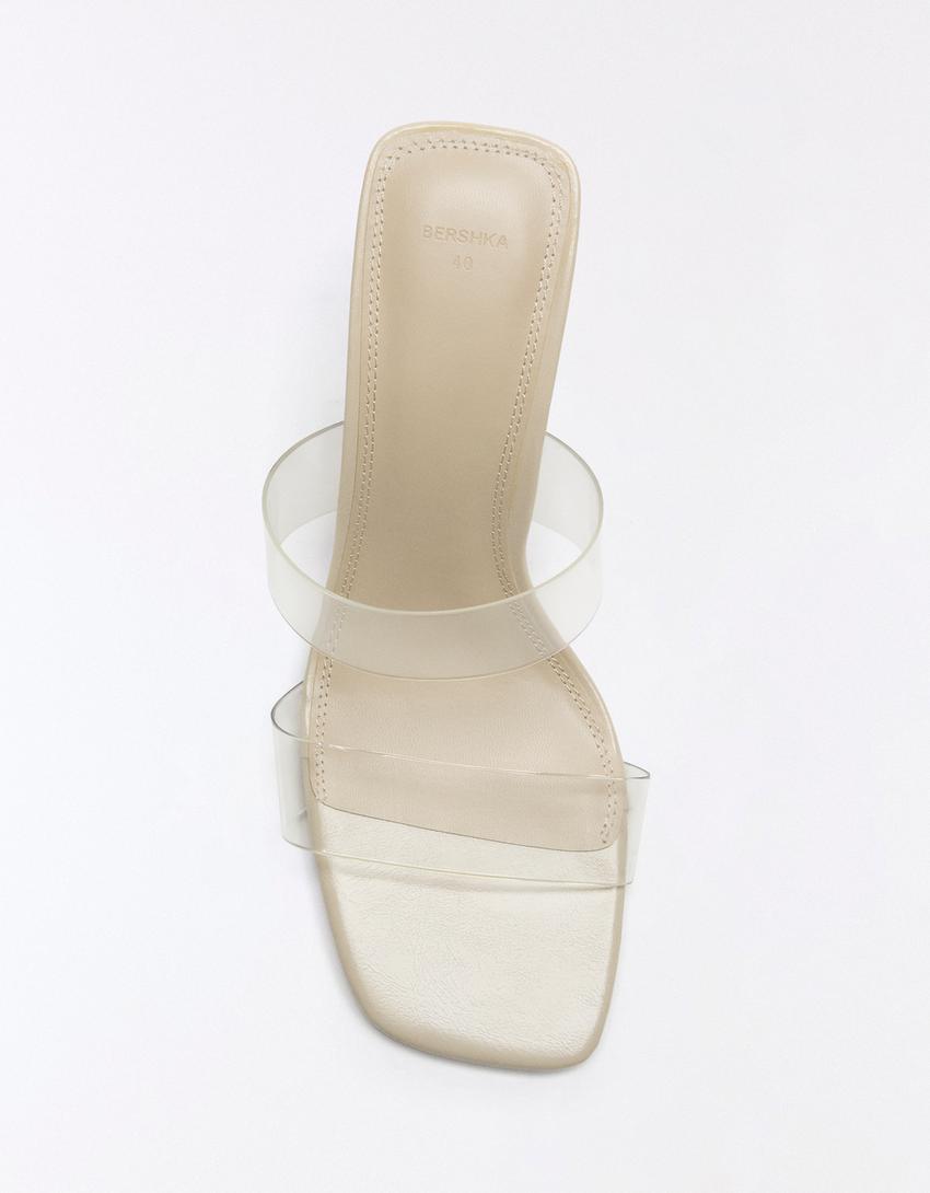 Sandália de tacão com tiras de vinil-Transparente