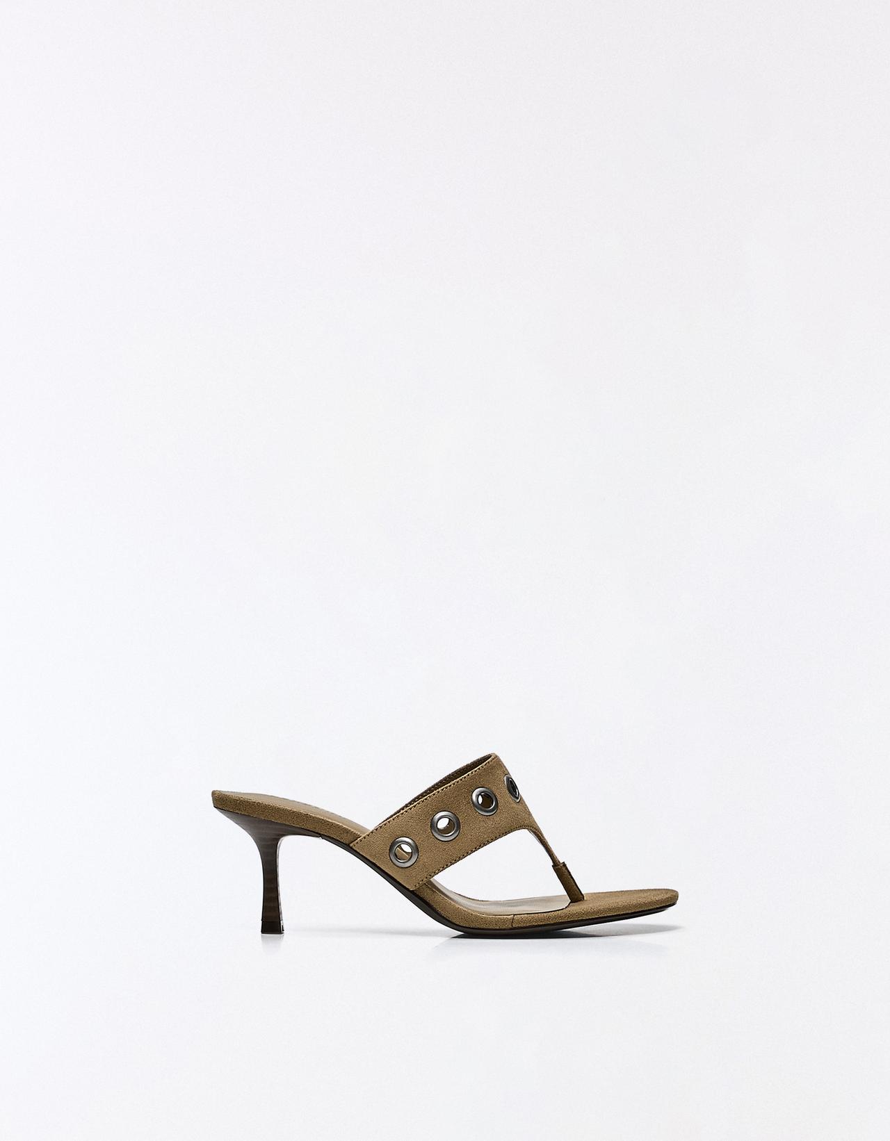 Eyelet detail kitten heel sandals — SAND