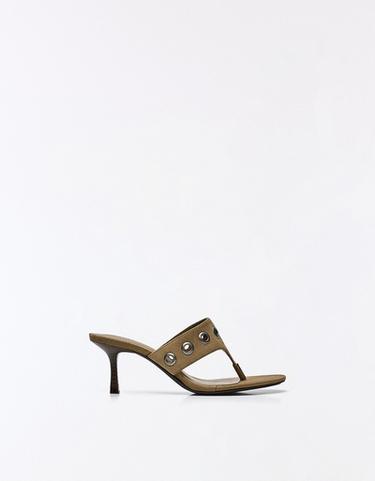 Eyelet detail kitten heel sandals — SAND 1