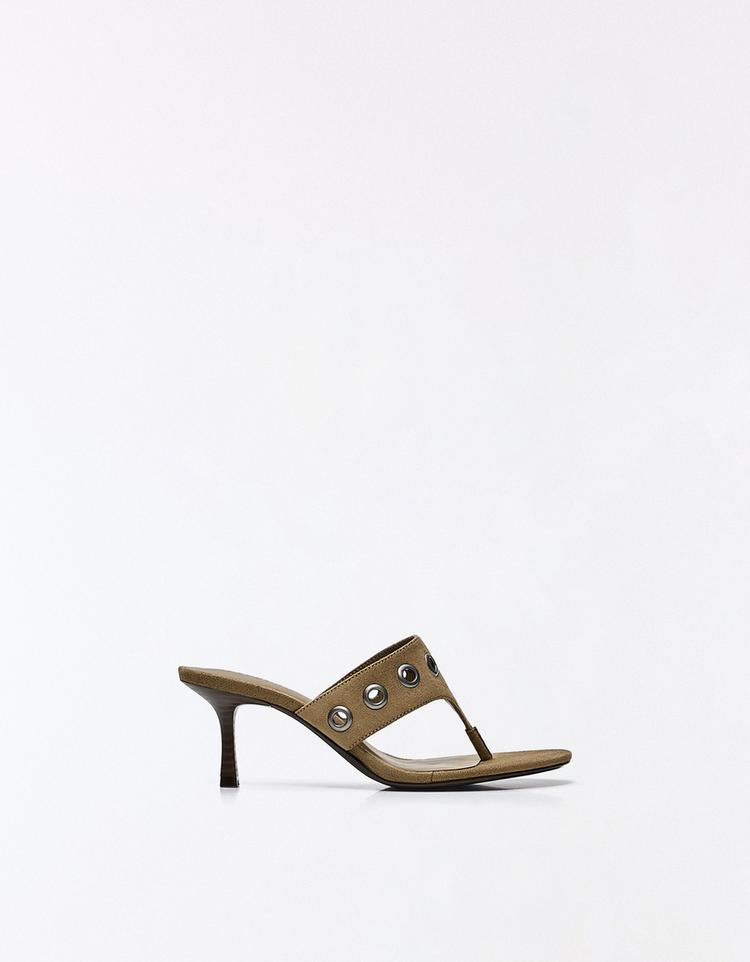 Eyelet detail kitten heel sandals — SAND