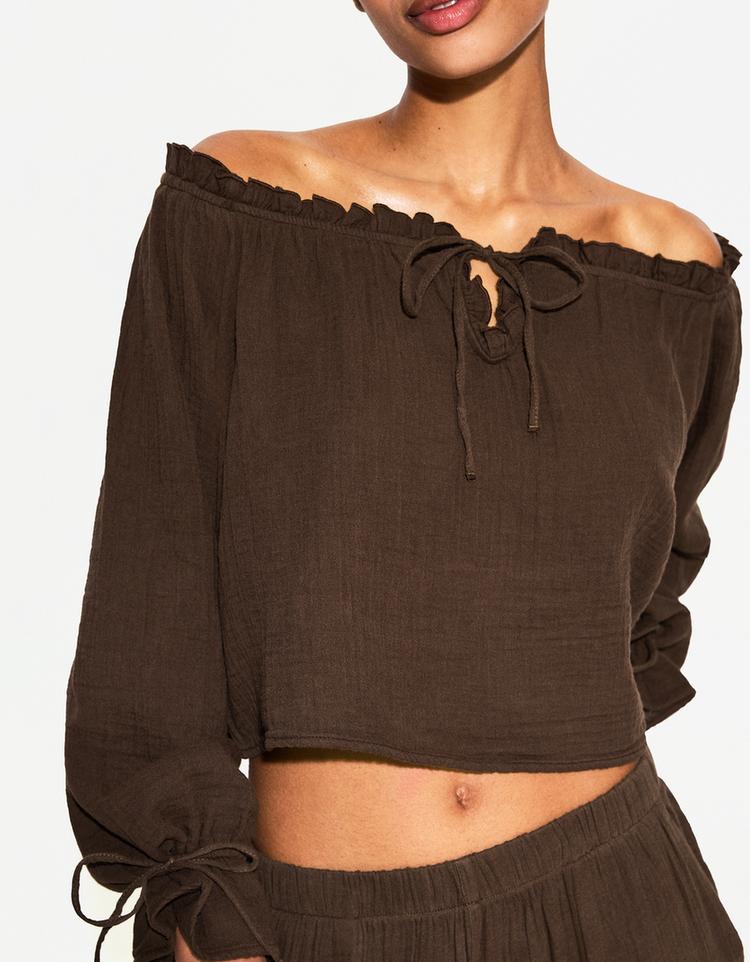 Off-the-shoulder blouse with tie detail