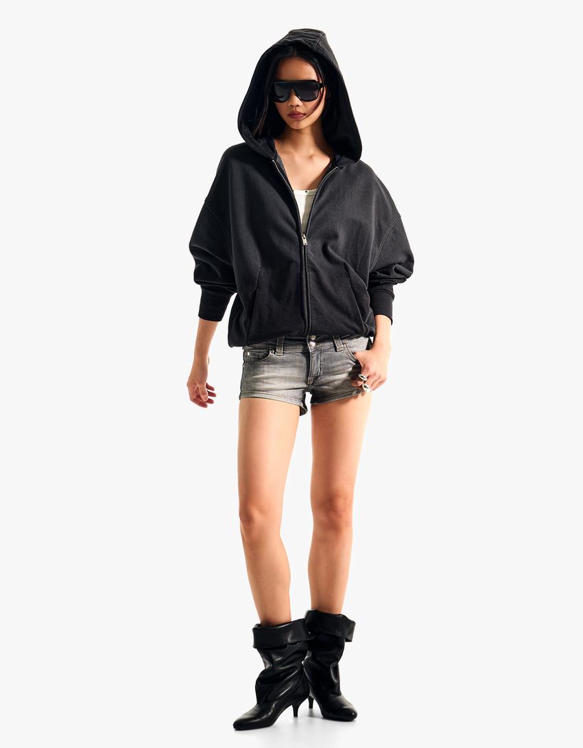 Denim mini shorts-Grey