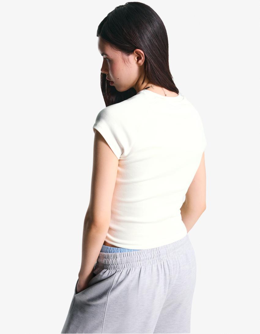 T-shirt manches courtes imprimé-Blanc cassé