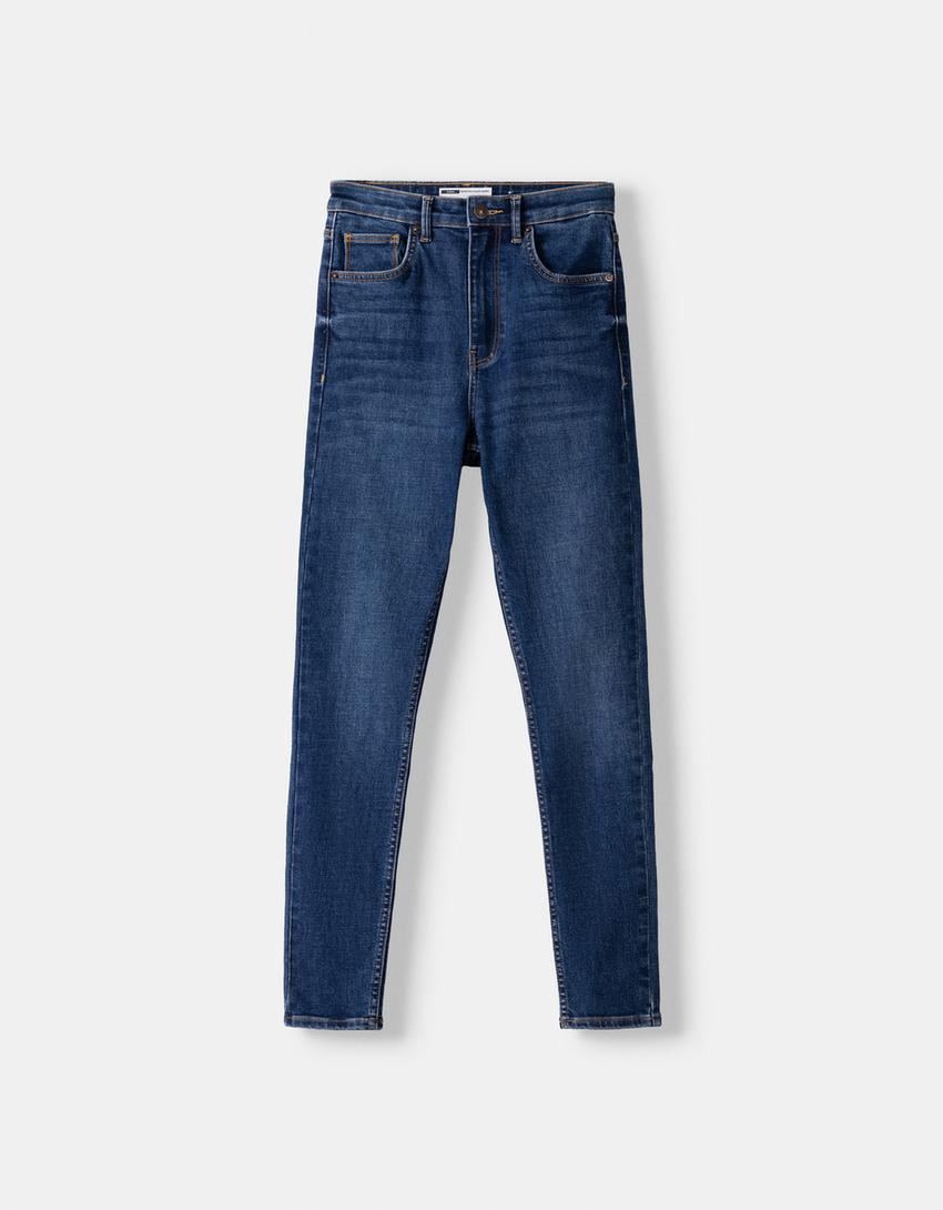 Jeans taille très haute skinny-Bleu-4