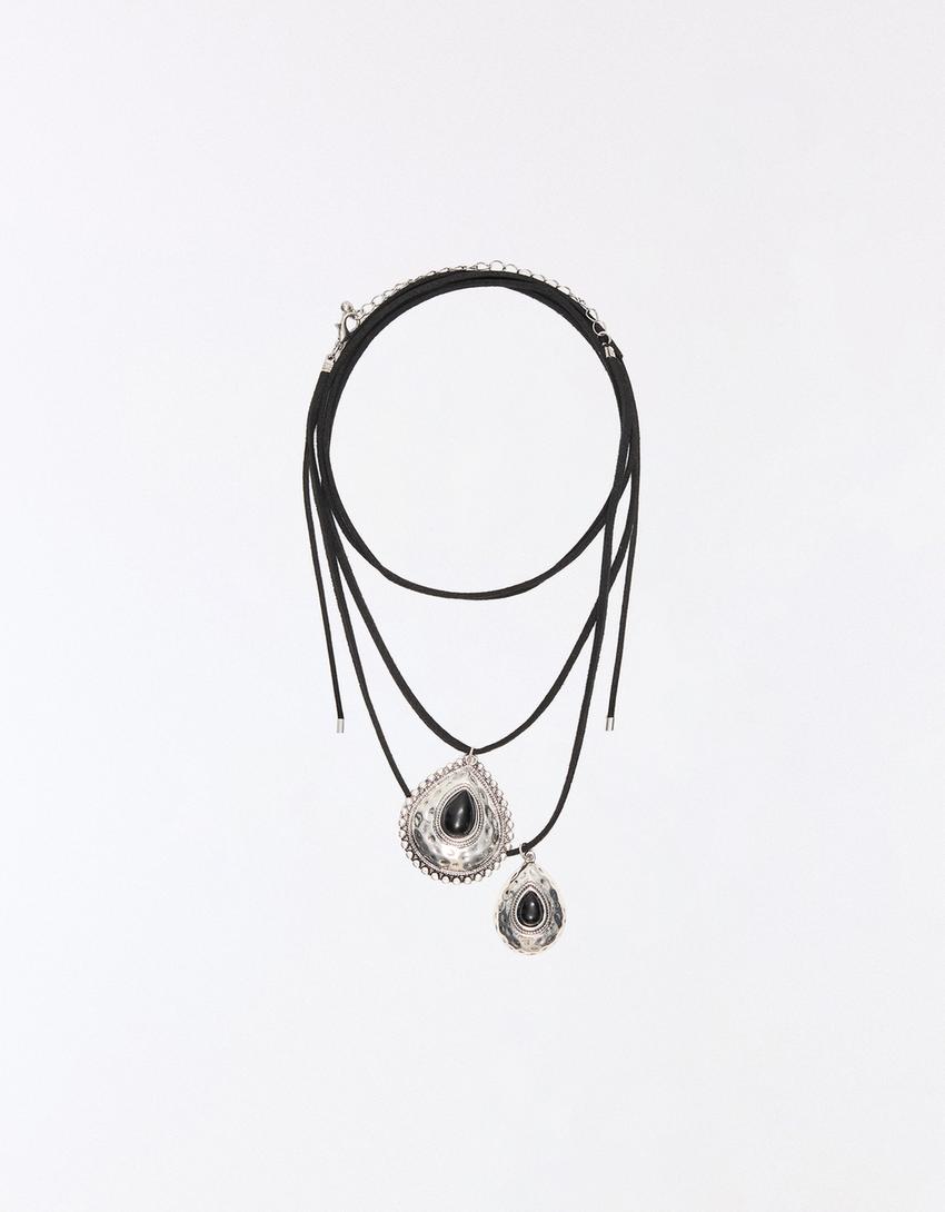 Pack 2 collares colgante piedra-Plata