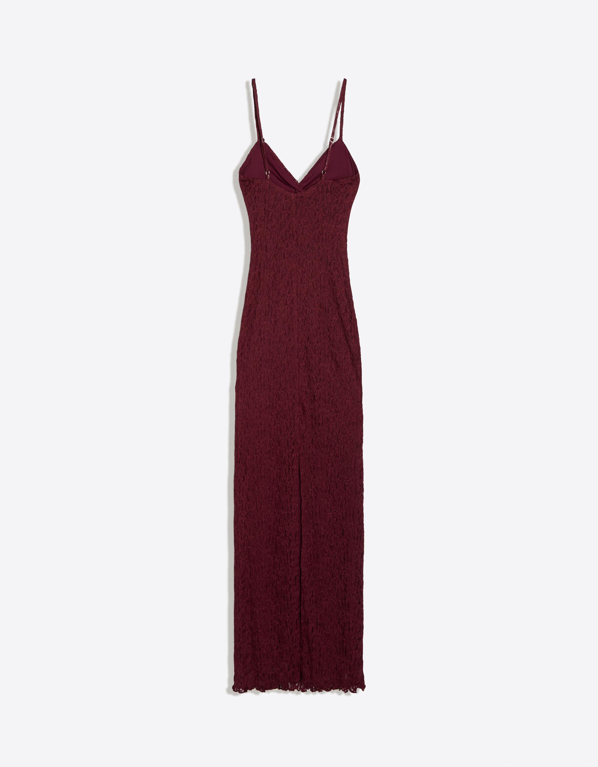 Lace strap midi dress — Burgundy