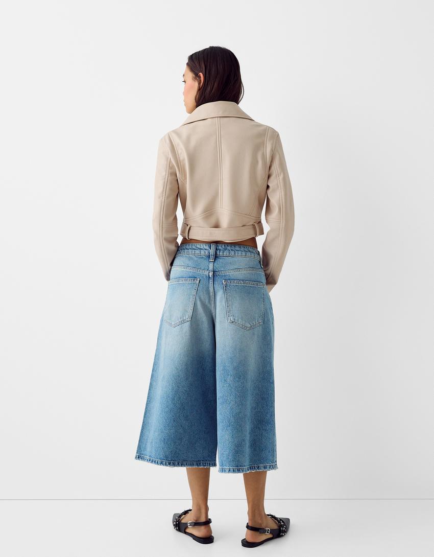 Blusão biker com efeito de pele e cinto-Cru-1