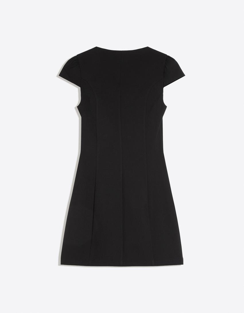 Short sleeve button mini dress-Black
