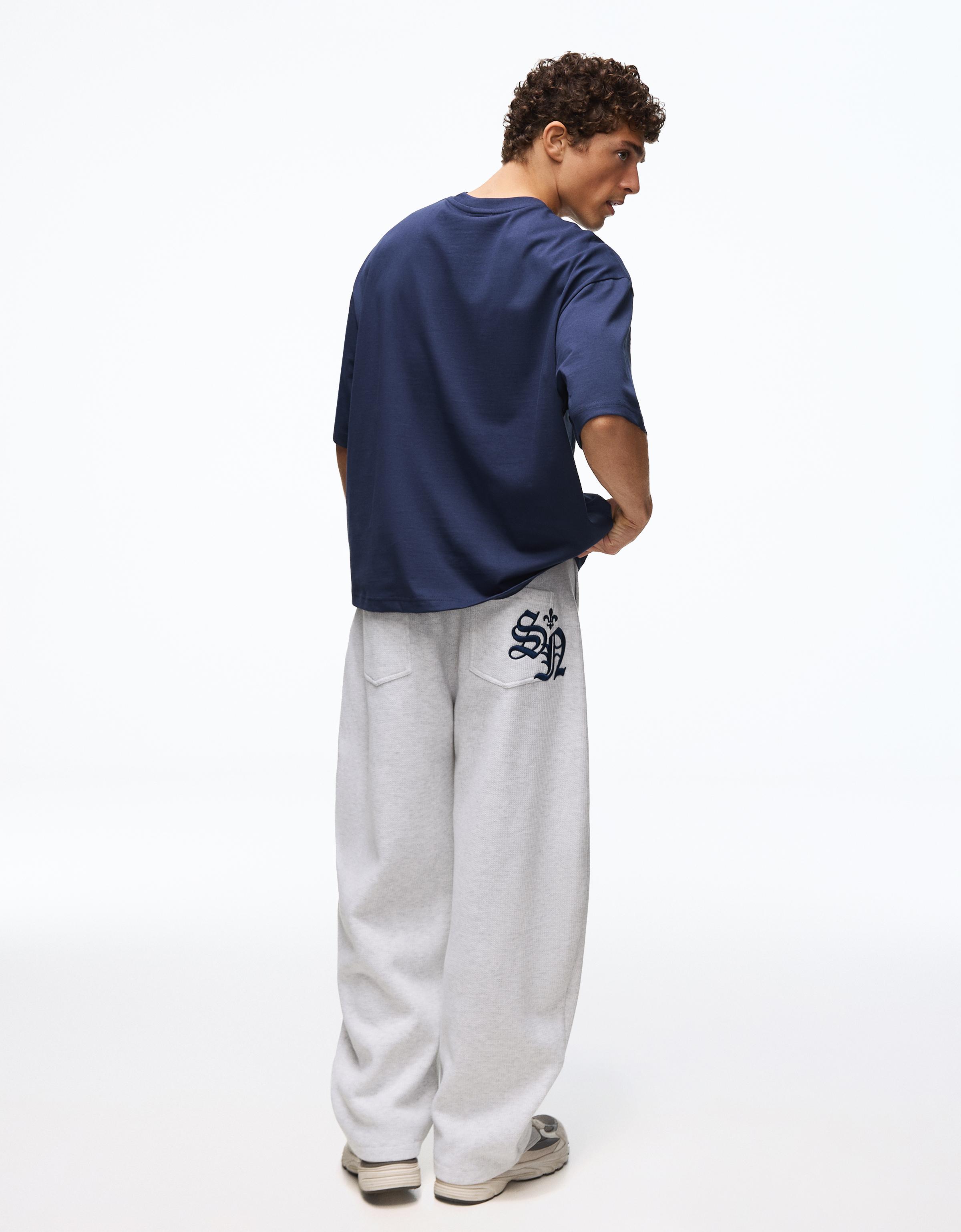 Embroidered waffle-knit balloon trousers — Grey