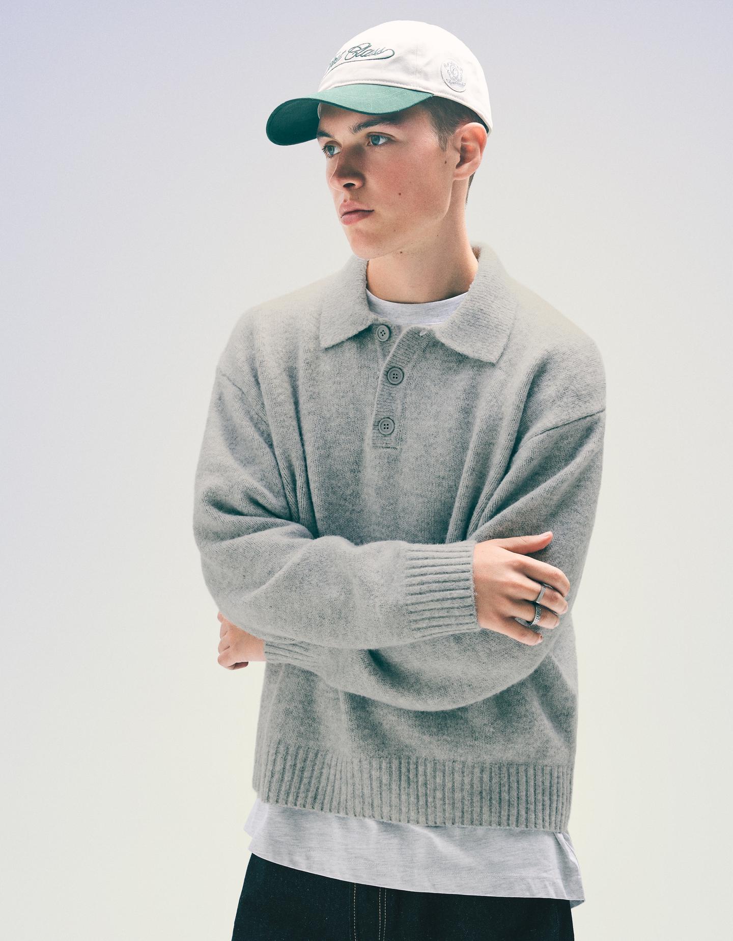 Bershka sweter z kołnierzykiem polo szary