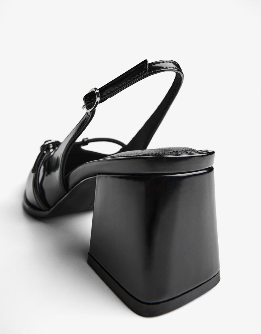 High-heel slingback shoes with buckled strap-BLACK