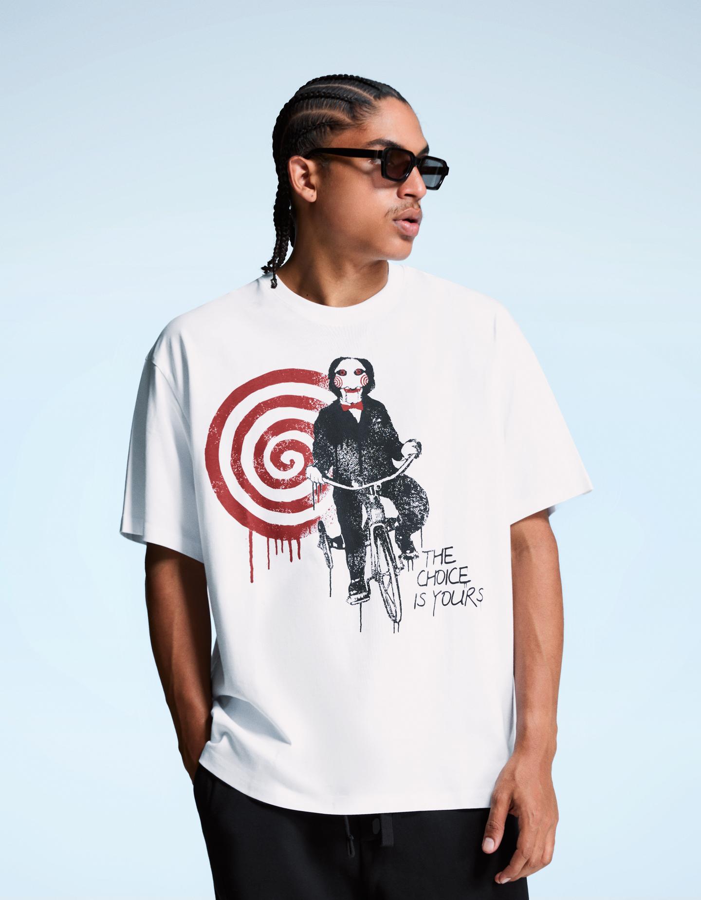 Bershka koszulka saw z krótkim rękawem i nadrukiem biały