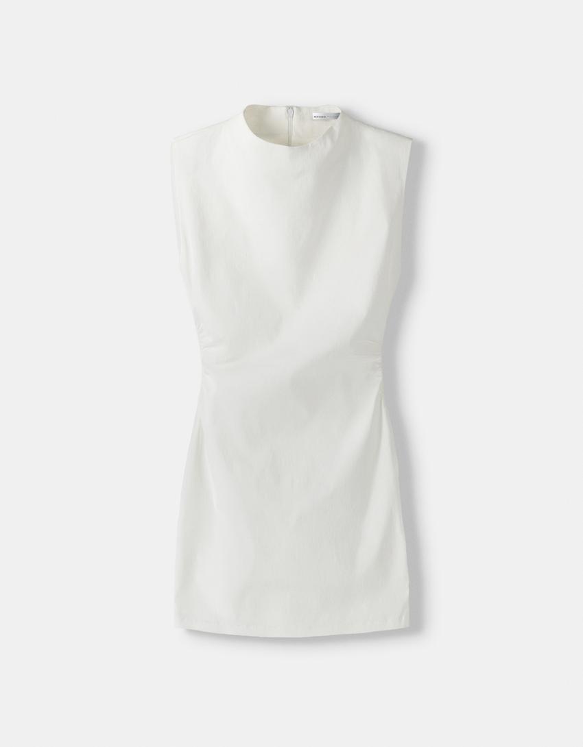 Sleeveless bengaline mini dress-Off white-4